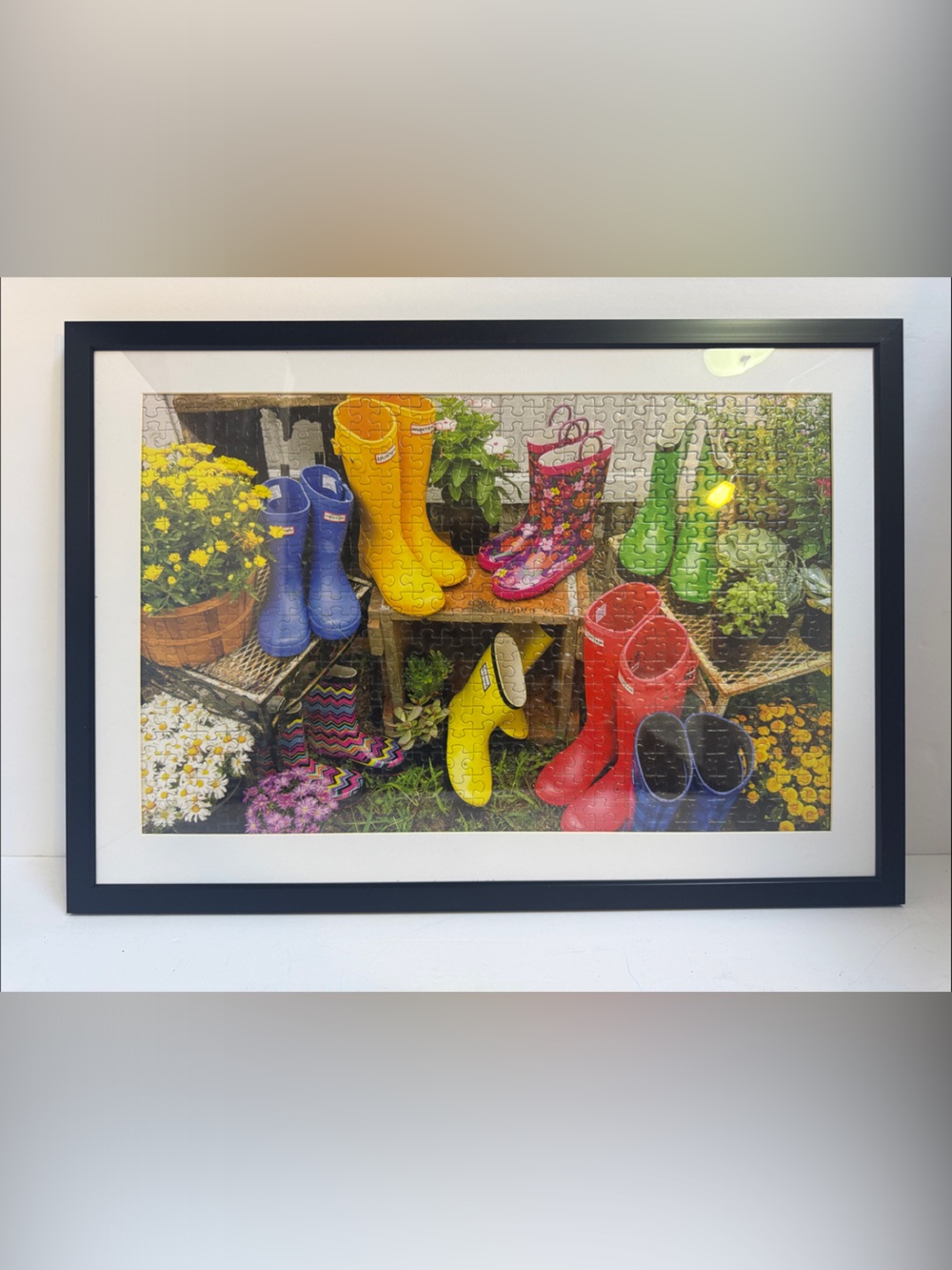 Framed Puzzle Colorful Garden Boots Wall Art - Multicolor